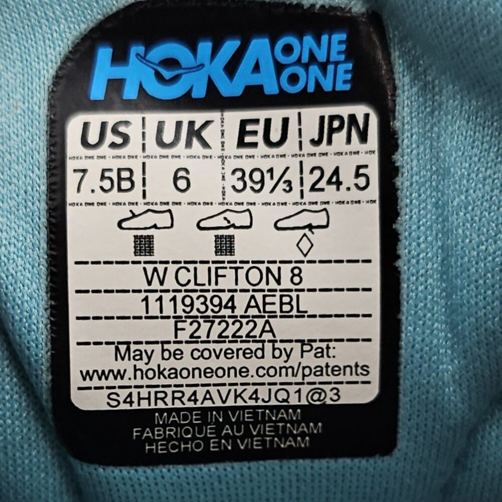 Hoka One One Clifton 8 Aquarelle Eggshell Blue Womens 7.5B (UK 6) Running Shoes - Picture 10 of 10